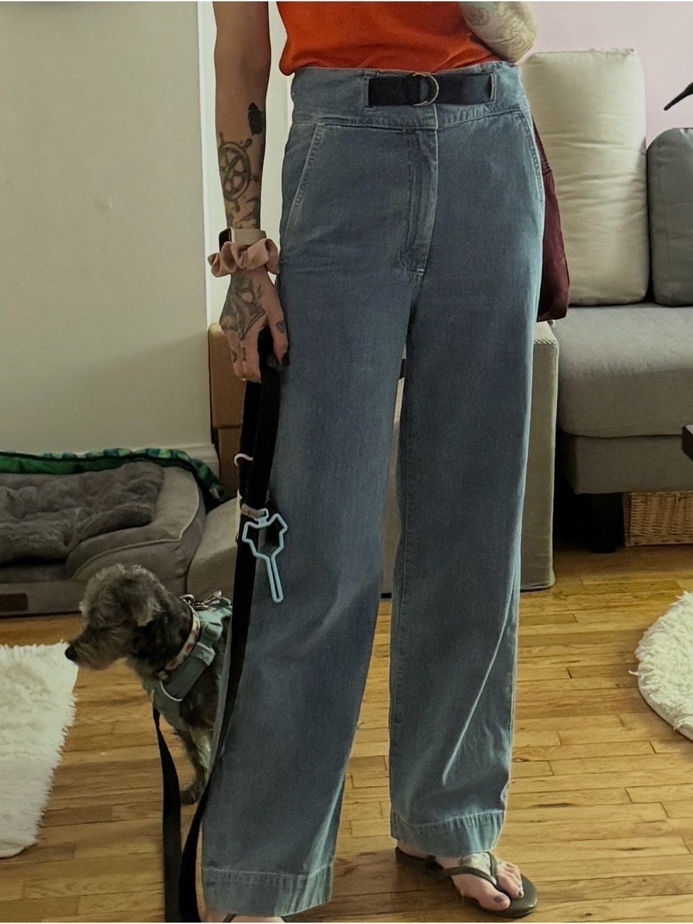 rag & bone wide leg high waist denim with belt in Crystal Wash - Picture 2 of 3